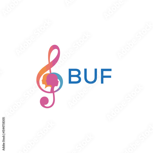  "BUF Music and Arts Logo Design, BUF Later Logo, Abstract Treble Clef with Human Faces"
