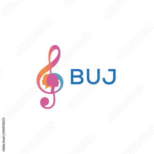  "BUJ Music and Arts Logo Design, BUJ Later Logo, Abstract Treble Clef with Human Faces"
