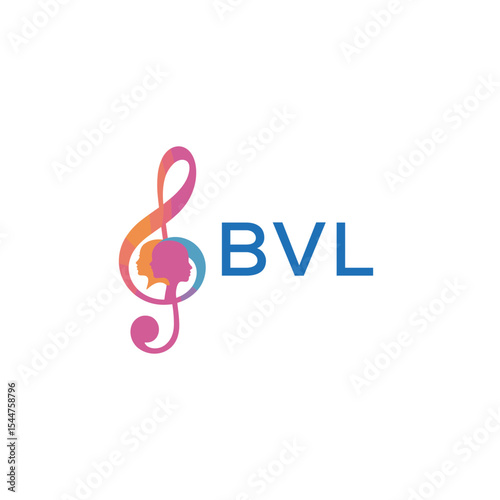  "BVL Music and Arts Logo Design, BVL Later Logo, Abstract Treble Clef with Human Faces"

