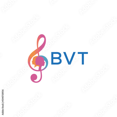  "BVT Music and Arts Logo Design, BVT Later Logo, Abstract Treble Clef with Human Faces"
