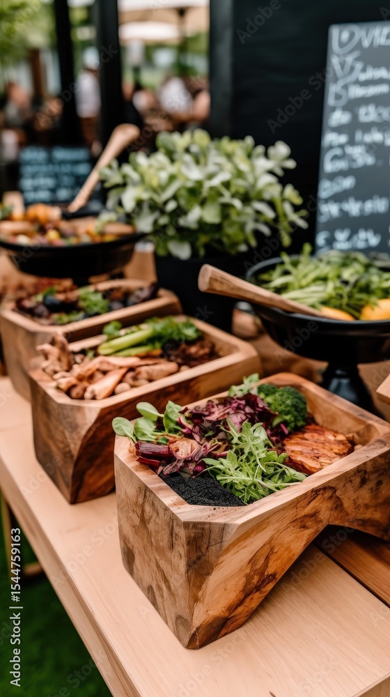 Fototapeta premium Gourmet Food in Wooden Bowls