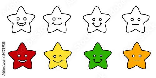 Star rating emoticons set vector. Customer feedback mood stars. Emotional star rating system icons
