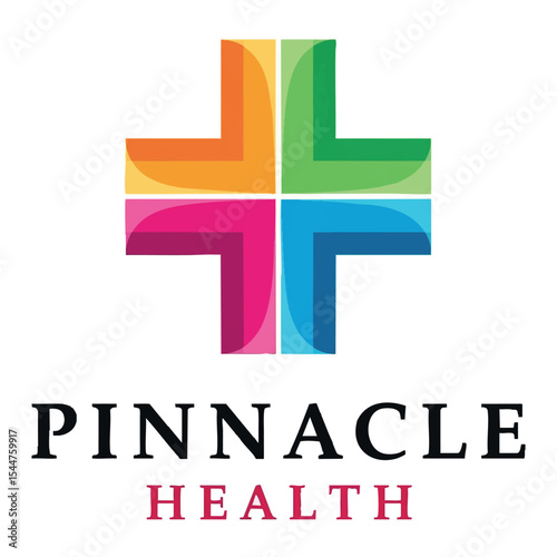 "Pinnacle Health" – a modern, bold medical cross logo with segmented, colorful quadrants, in vector format, ready for use.