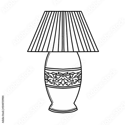 Classic table lamp outline vector. Bedside lamp design with decorated base