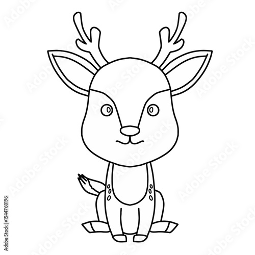 Cute cartoon deer vector illustration. Hand drawn kawaii deer outline