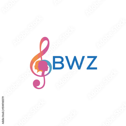  "BWZ Music and Arts Logo Design, BWZ Later Logo, Abstract Treble Clef with Human Faces"
