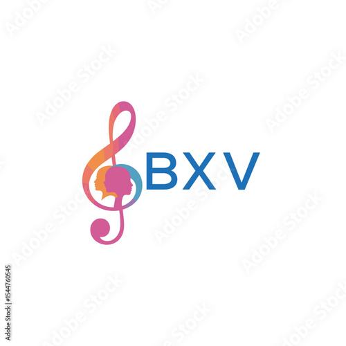  "BXV Music and Arts Logo Design, BXV Later Logo, Abstract Treble Clef with Human Faces"
