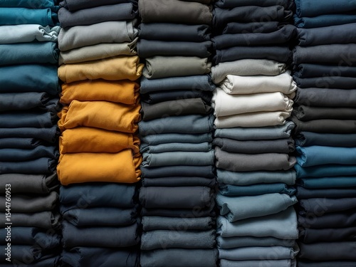Stacks of Folded Clothes in Various Colors
