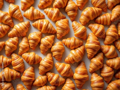 Pile of freshly baked golden brown croissants