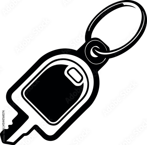 A modern car key with keyring loop Vector Silhouette