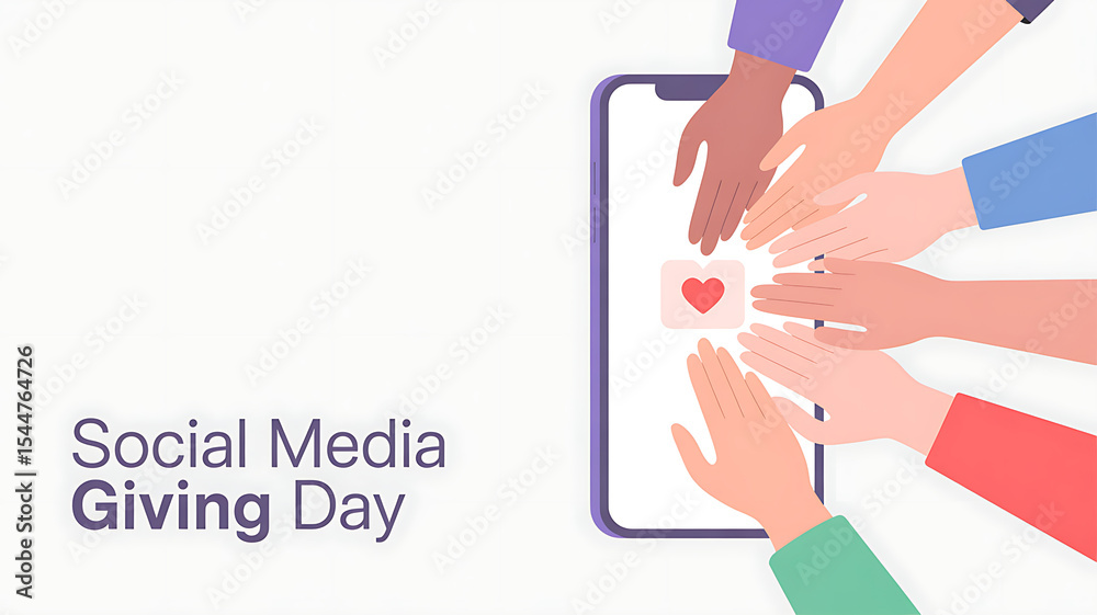 Obraz premium social media giving day Banner hands phone design