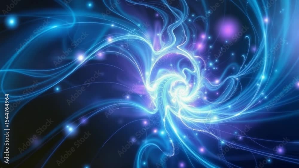 Abstract swirling blue and purple energy fractal art, cosmic nebula, vibrant glowing light trails, digital artwork, 4k resolution