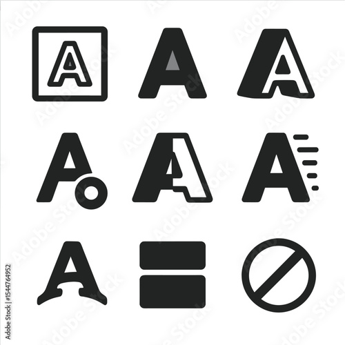 Creative Icon Effects Grid. Solid, filled icons set of creative type effects: outline stroke, gradient fill,