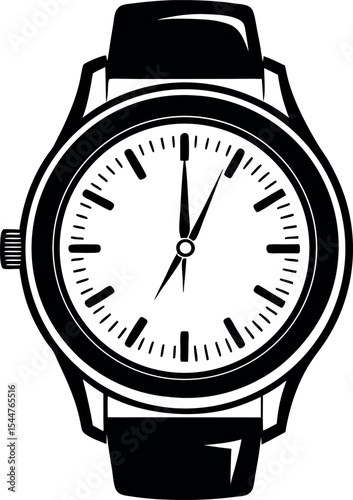 Elegant illustration of a classic analog wristwatch design Vector Silhouette