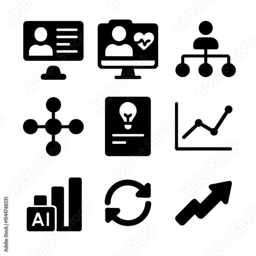 Digital Twin Icons. Solid, filled icons set of digital twin data visualization: personal dashboard, real-time