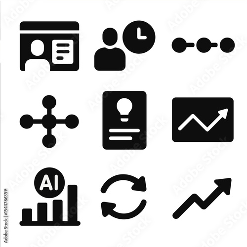 Digital Twin Icons. Solid, filled icons set of digital twin data visualization: personal dashboard, real-time