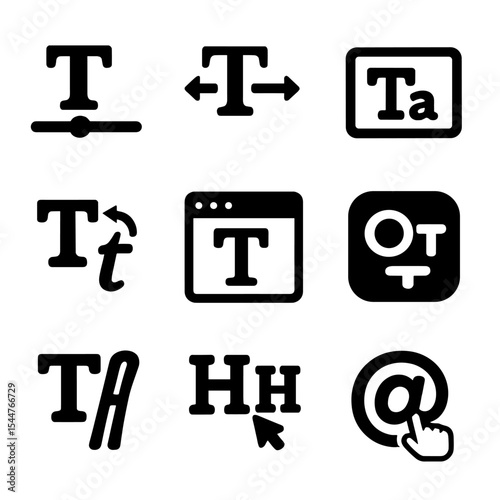 Dynamic Typography Icons. Solid, filled icons set of variable and dynamic typography: weight slider, width