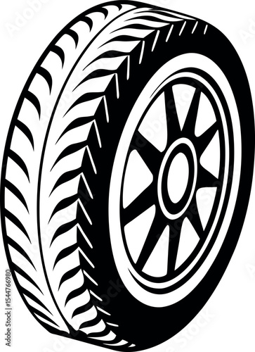Bold tire illustration with detailed tread rim design Vector 