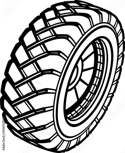 A detailed illustration of a vehicle tire with rim Vector Silhouette
