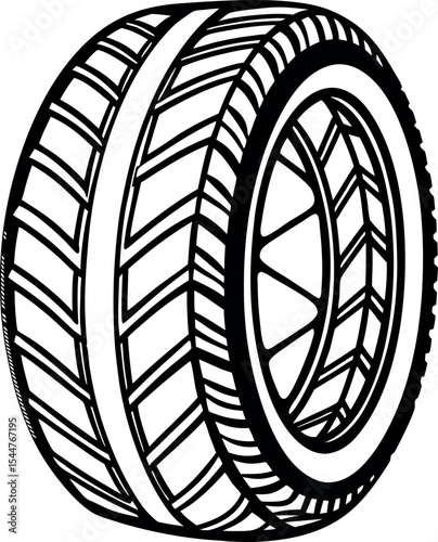 Stylized car tire with intricate tread pattern design Vector 