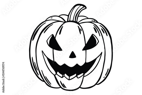 Winking jack o lantern line art clean stroke halloween design for print and web
