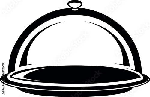 Elegant Illustration of a Covered Food Serving Platter Vector Silhouette