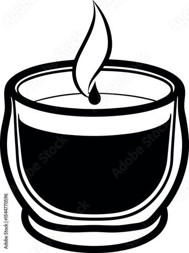 Monochrome candle in a glass holder with a glowing flame illustration Vector Silhouette
