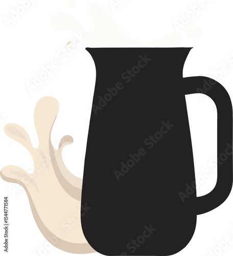 This collection of black and white images depicts milk-related items, including cartons, bottles, and a glass with milk being poured