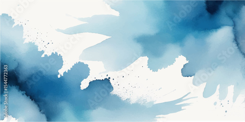 Blue sky and clouds embrace a mountain landscape, a global illustration for travel and geography