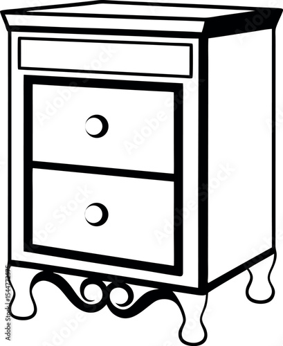 Simple illustration of a decorative nightstand with drawers Vector 