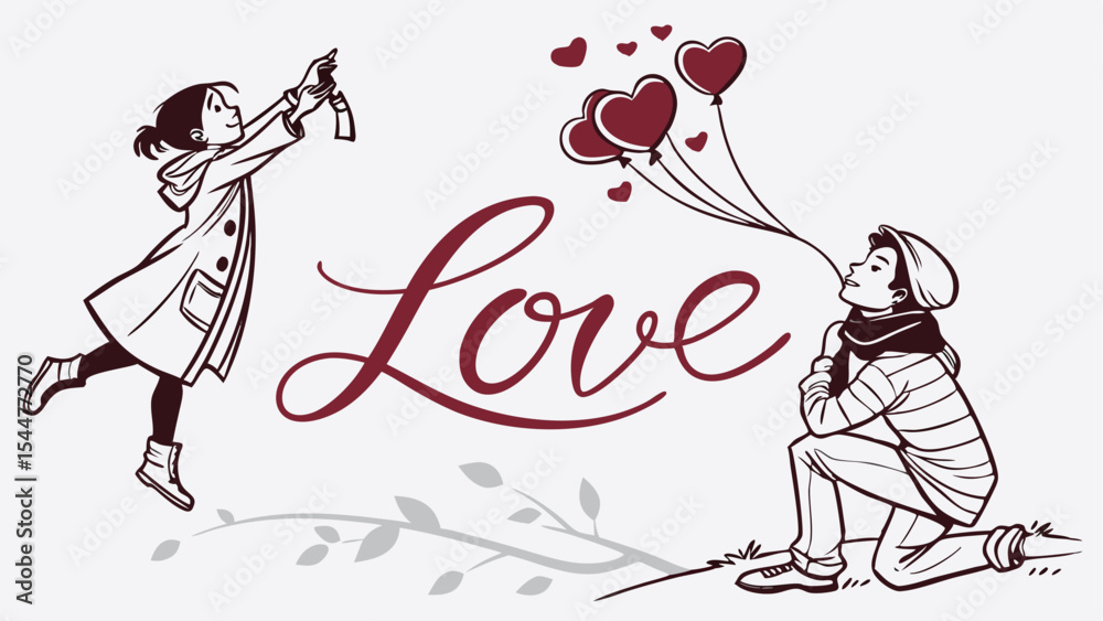 Obraz premium elegant red love typography in stylish cursive s