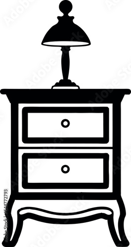 Classic Nightstand with Lamp Silhouette Illustration Vector 