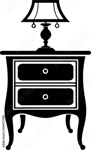 Silhouette of a classic nightstand with drawers lamp on top Vector