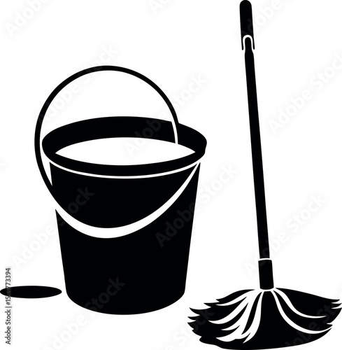 Silhouette of a mop bucket ready to clean Vector 