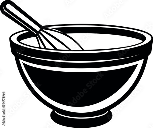 Stylized mixing bowl with whisk, isolated on background preparing food Vector Silhouette