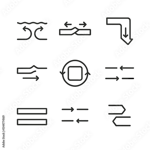 Plate Tectonics Icons. Outline icon set of plate movement mechanisms: mantle convection cell, ridge push, slab pull, lithospheric