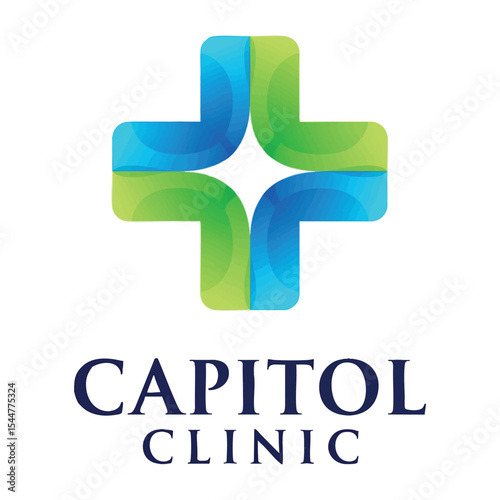 "Capitol Clinic" – a modern, dynamic medical cross logo with a blue-green gradient and radiating design, in vector format, ready for use