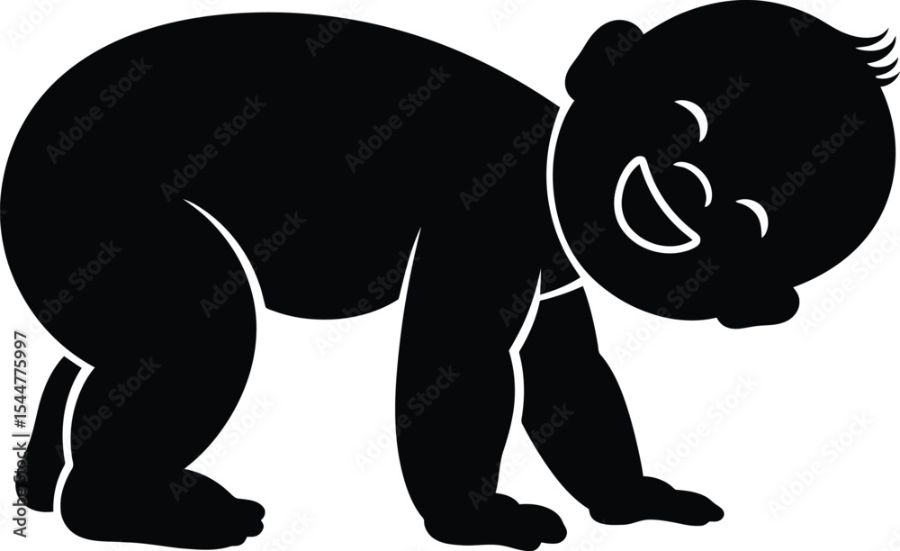 Obraz premium Adorable Happy Baby Silhouette Crawling Infant Illustration