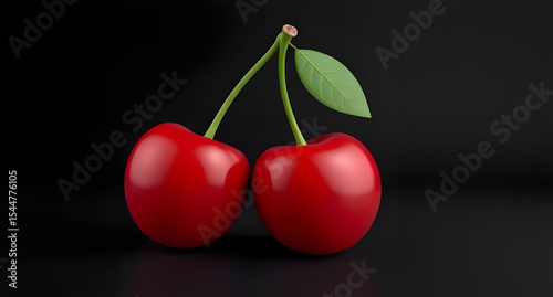 Cherry pair styled vibrant, placed against dark gradient, rendered in 3D low-poly