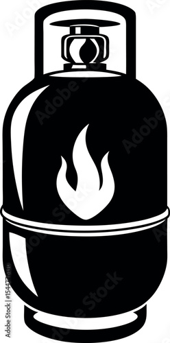 Stylized propane tank illustration with a flame symbol Vector Silhouette