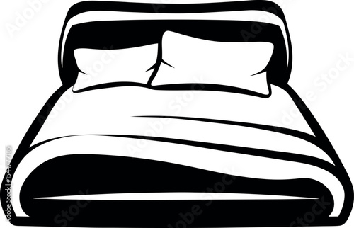 Stylized Bed with Pillows Bedding Illustration Vector Silhouette