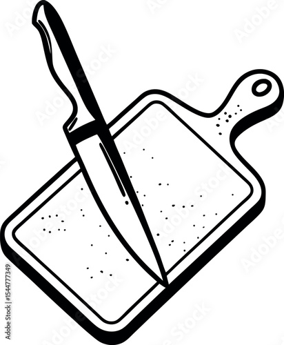 Knife resting on a cutting board in illustration Vector Silhouette