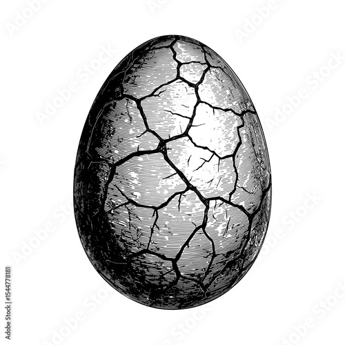 A single, cracked egg, its surface etched with intricate lines of decay, stands as a testament to potential, resilience, and the cycle of life. vector illustration