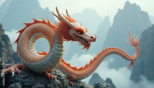 Orange Dragon on Mountain Peak