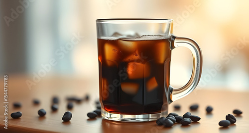 Cold brew coffee styled delicate, placed with bokeh highlights, depicted in acrylic brushstrokes