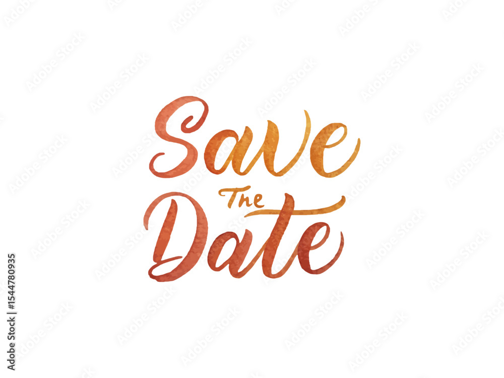 Fototapeta premium Brush pen style Save the Date hand lettering created in expressive watercolor technique, perfect for modern wedding stationery and romantic event invitations