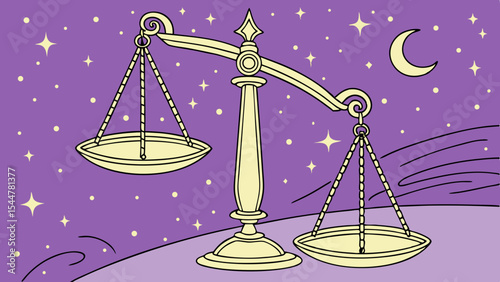 3d, Scales of Justice Hanging Against concept legal a Sparkling purple Background vector illustration 