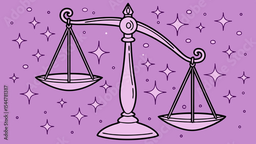 3d, Scales of Justice Hanging Against concept legal a Sparkling purple Background vector illustration 