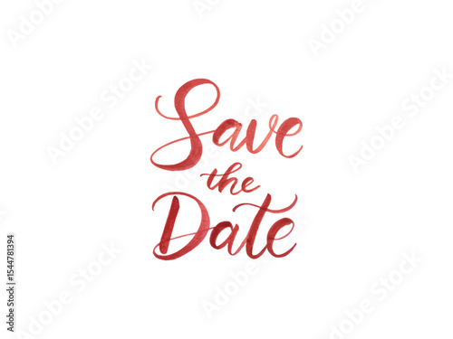 Modern brush calligraphy 'Save the Date' handwritten in watercolor and isolated on white, perfect for romantic wedding invitations and elegant event designs