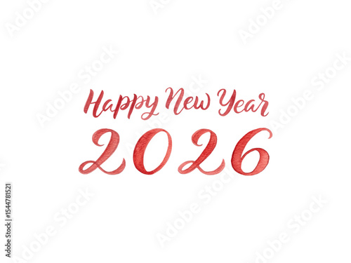 Handwritten watercolor brush lettering of “Happy New Year” in modern style, beautifully isolated on white background, ideal for festive invitations, banners and greeting cards